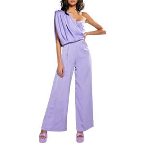 Kyle x Shahida | L | Lavender Draped Shoulder High Waist Wide Leg Jumpsuit